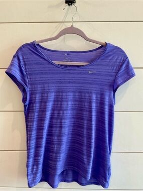 Nike Women's Purple Striped Dri-FIT Short Sleeve Top